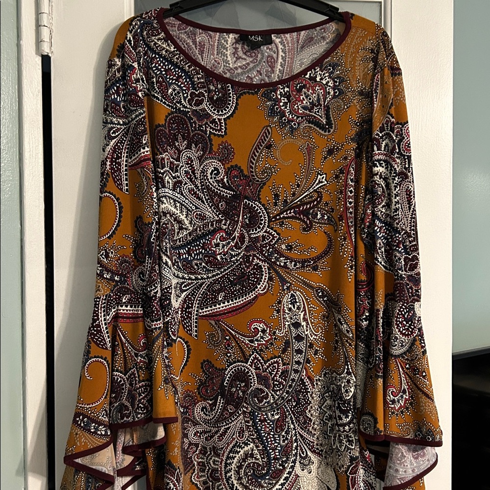 MSK Multicolor Paisley tunic with Bell Sleeves